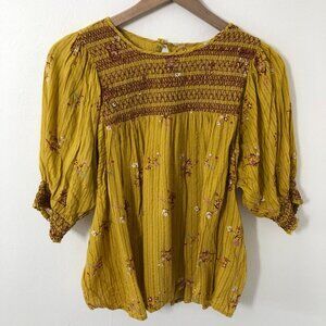 ACOS&A Mustard Yellow Bohemian Peasant Bubble Blouse Women S Vintage Inspired